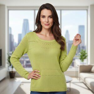 Grace Elements XXL 2XL Women's Sweater Lime Green Lightweight Pointelle Cotton